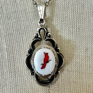 Silver-Tone Porcelain Cardinal Pendant Necklace